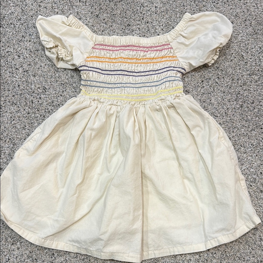 Hanna Andersson Cream Smocked Dress with Rainbow Stripes